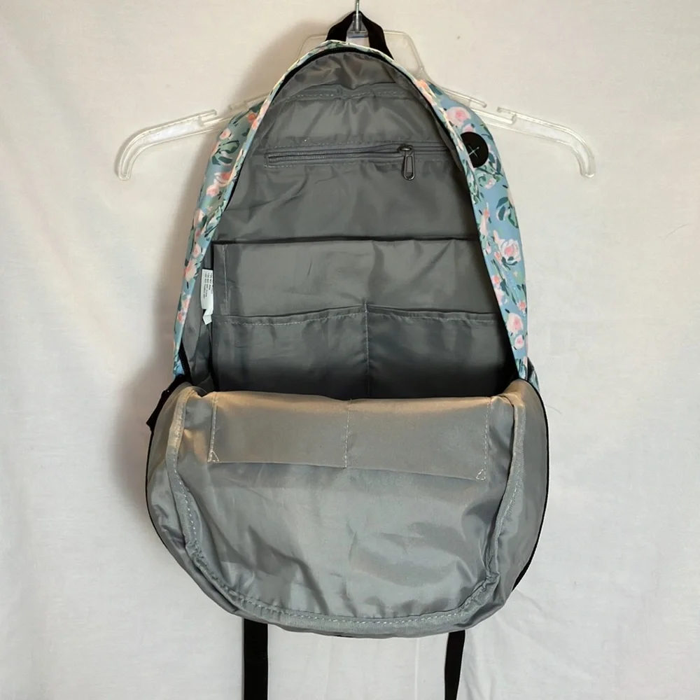Floral backpack beautiful light blue and pink pastel flowered backpack